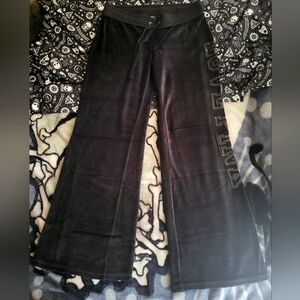 Vs pink rare vintage black bling velour pant, size large.